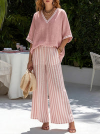 Felicia | Damen Gestreiftes Zweiteiler Set in Rosa