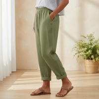 Damen Gefaltete Hosen Stylische Hose Faltensaum in Grün