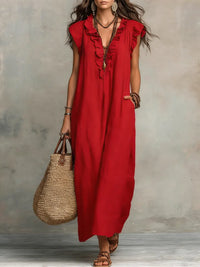 Frieda | Damen Rüschen Maxikleid Ärmellos in Rot