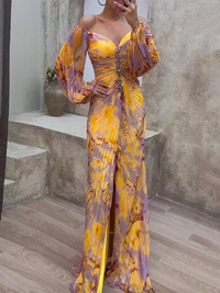 Maud™ - Langes Elegantes Plissee-Abendkleid in Gelb