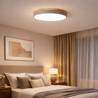 Runde Holz Deckenleuchte Hell LED Deckenlampe Wohnzimmer in Grau