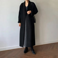 Hannah | Damen Klassischer Reverskragen Gürtel Mantel in Schwarz