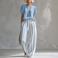 Hermione | Damen Gestreiftes Wide Leg Sommer Set in Hellblau