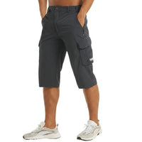 Herren 3/4 Cargo-Shorts mit Reißverschlusstaschen und Gürtelschlaufen in Dunkelgrau