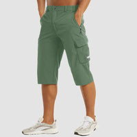 Herren 3/4 Cargo-Shorts mit Reißverschlusstaschen und Gürtelschlaufen in Grün