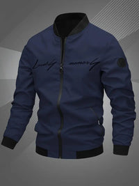 Simon | Herren Bomber Jacket Lässige Polyester Collegejacke Mit Baseball-Kragen in Marineblau