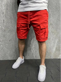 Herren Cargo Shorts mit Kordelzugbund und Pattentaschen in Rot