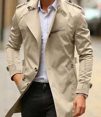 Niklas | Herren Eleganter Wool Coat Klassischer Trenchcoat mit Schulterriemen in Hellbeige