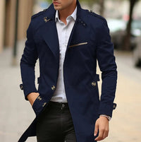 Niklas | Herren Eleganter Wool Coat Klassischer Trenchcoat mit Schulterriemen in Dunkelblau