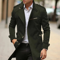 Niklas | Herren Eleganter Wool Coat Klassischer Trenchcoat mit Schulterriemen in Grün