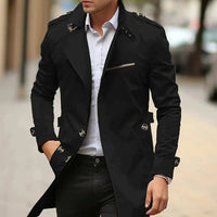 Niklas | Herren Eleganter Wool Coat Klassischer Trenchcoat mit Schulterriemen in Schwarz