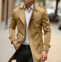 Niklas | Herren Eleganter Wool Coat Klassischer Trenchcoat mit Schulterriemen in Dunkelbeige