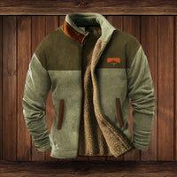 Alexander | Herren Fleece-Outdoorjacke mit Azteken-Muster Sherpa-Futter Reißverschluss in Grün