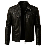 Herren Gesteppte Biker Jacke mit Stehkragen in Schwarz