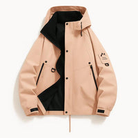Herren Jacke mit Kapuze, Druckknopfleiste und Reißverschlusstaschen in Rosa