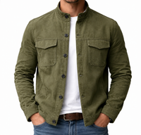 Herren Jacke mit Knopfleiste, Stehkragen und Brusttaschen mit Klappe in Hellgrün
