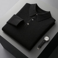 Sebastian | Herren Kaschmir Polo Strickpullover in Schwarz
