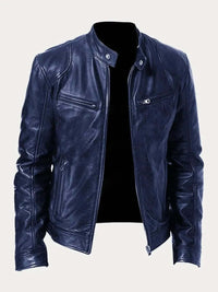 Stefan | Herren Klassische Slim-Fit Echtleder Bikerjacke in Dunkelblau