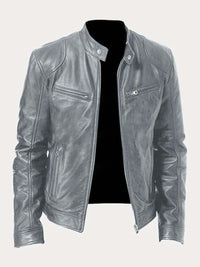Stefan | Herren Klassische Slim-Fit Echtleder Bikerjacke in Grau