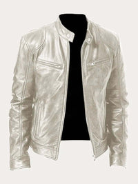 Stefan | Herren Klassische Slim-Fit Echtleder Bikerjacke in Silber