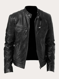 Stefan | Herren Klassische Slim-Fit Echtleder Bikerjacke in Schwarz