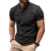 Herren-Kurzarmshirt mit Stehkragen und Knopfleiste in Schwarz