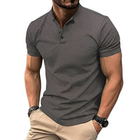 Herren-Kurzarmshirt mit Stehkragen und Knopfleiste in Grau
