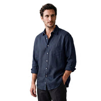 Herren Langarm-Button-Down-Hemd in Marineblau