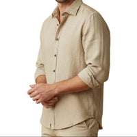Herren Langarmhemd mit Knopfleiste in Khaki