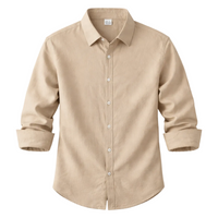 Herren Langarmhemd mit Kragen und Knopfleiste in Khaki