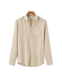 Herren-Leinenhemd mit langen Ärmeln und Tasche in Beige