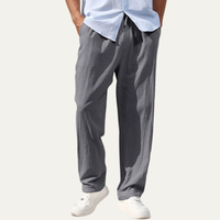 Herren-Leinenhose mit geradem Bein und Kordelzug in Grau