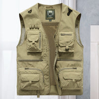 Tobias | Herren Outdoor-Gilet atmungsaktiv Nylon Multitaschen-Weste in Khaki