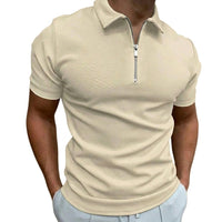 Herren-Polohemd mit Kurzarm und Reißverschluss in Beige