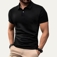 Herren-Poloshirt mit kurzen Ärmeln und Knopfleiste in Schwarz