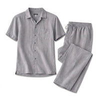 Herren-Set aus kurzärmeligem Hemd mit Knopfleiste und Hose mit Kordelzug in Grau