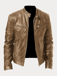 Felix | Herren Slim-Fit Biker Quilted Jacket aus Kunstleder mit Reißverschluss in Khaki