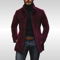 Matthias | Herren Slim-Fit Cord Wool Coat mit Stehkragen in Weinrot