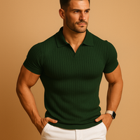 Herren Slim Fit Polo-Shirt mit V-Ausschnitt in Grün