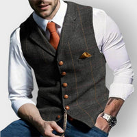 Felix | Herren Slim-Fit Tweed-Gilet mit Zierknöpfen und Brusttasche in Dunkelgrau