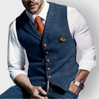 Felix | Herren Slim-Fit Tweed-Gilet mit Zierknöpfen und Brusttasche in Blau