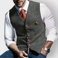 Felix | Herren Slim-Fit Tweed-Gilet mit Zierknöpfen und Brusttasche in Hellgrau