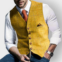 Felix | Herren Slim-Fit Tweed-Gilet mit Zierknöpfen und Brusttasche in Gelb