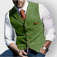 Felix | Herren Slim-Fit Tweed-Gilet mit Zierknöpfen und Brusttasche in Grün