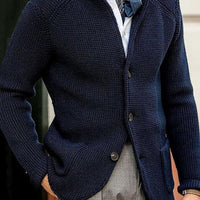 Stefan | Herren Strickjacke Cardigan mit Knopfleiste in Waffeloptik in Blau