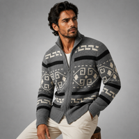 Herren-Strickjacke mit geometrischem Muster, Reißverschluss und Schalkragen in Grau