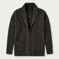 Herren-Strickjacke mit Schalkragen und grobem Strickmuster in Dunkelgrau
