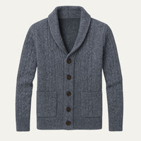 Herren-Strickjacke mit Schalkragen und Zopfmuster in Grau