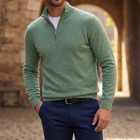 Herren-Strickpullover mit Viertelreißverschluss in Salbeigrün