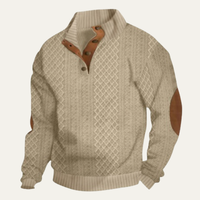 Herren-Strickpullover mit Zopfmuster und Knopfleiste in Braun